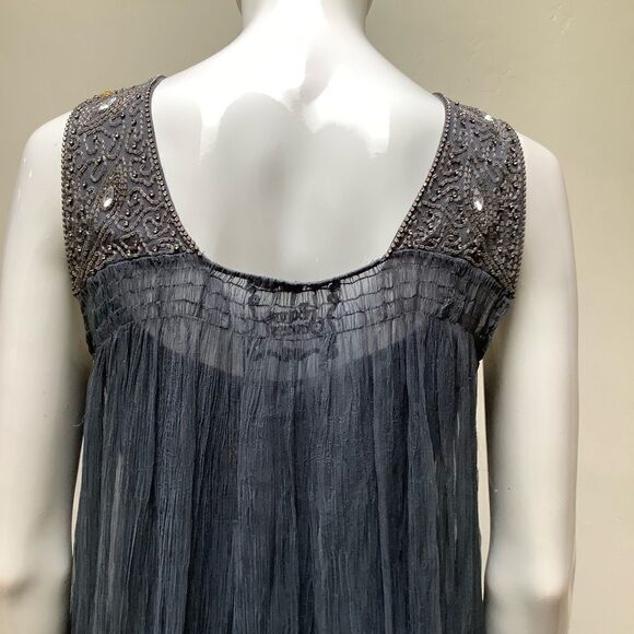 BONNIE STRAUSS SILK BEADED MINI DRESS SHEER MEDIUM - Picture 11 of 16